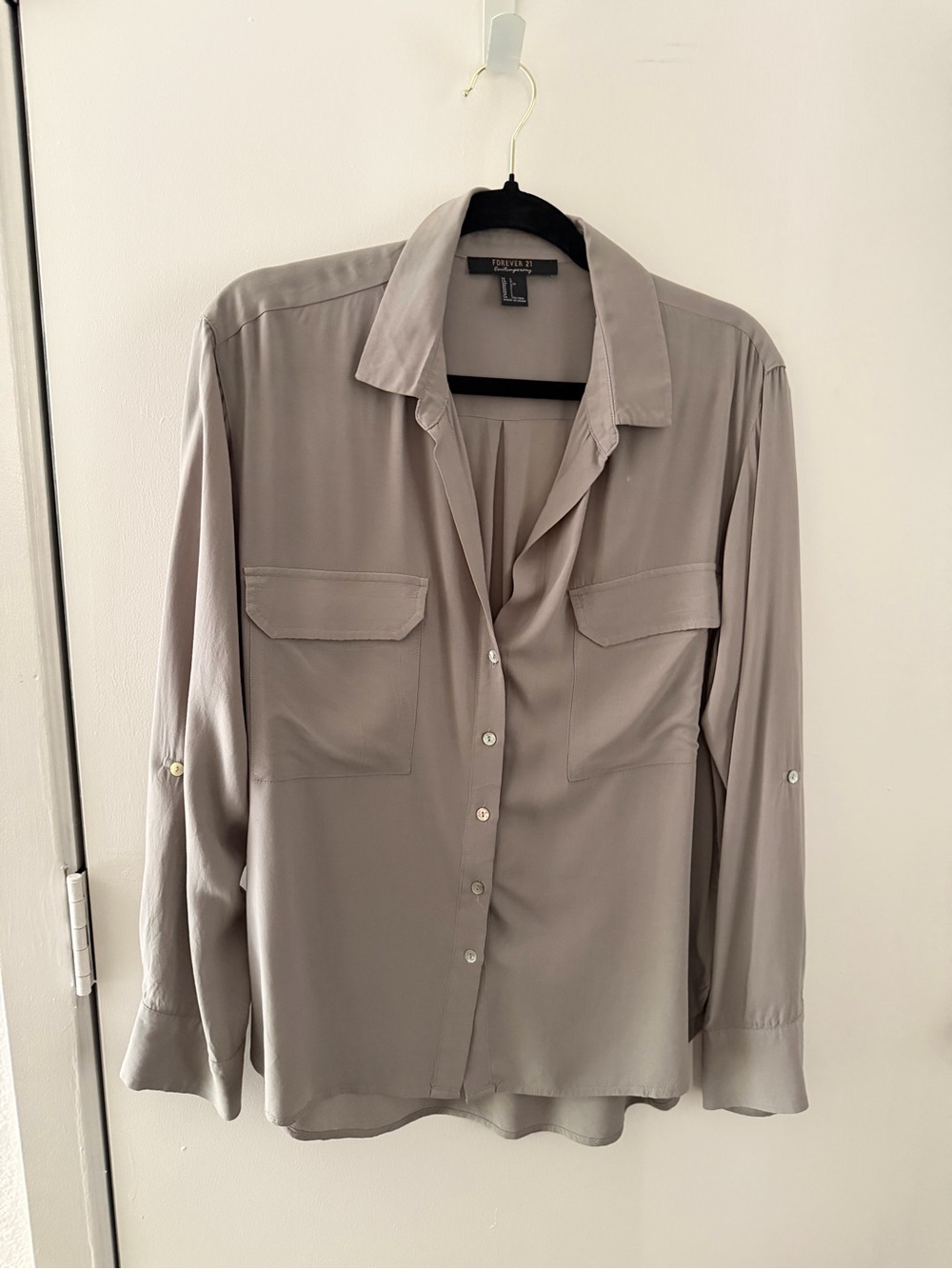 Forever 21 Taupe Button-Front Utility Blouse